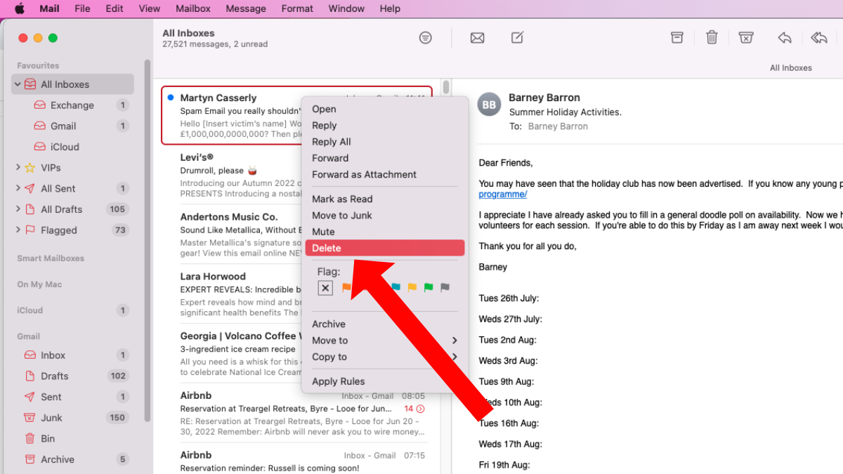 Eliminar correos electrónicos sin abrir en macOS