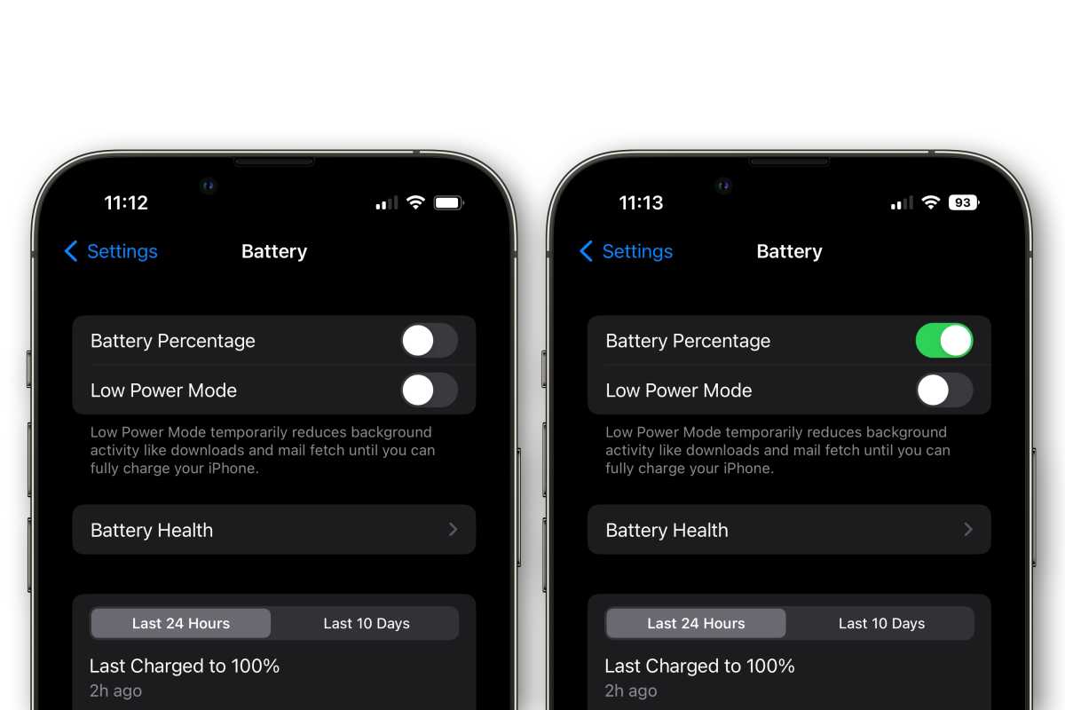 Estado de la batería de iOS 16 uno al lado del otro
