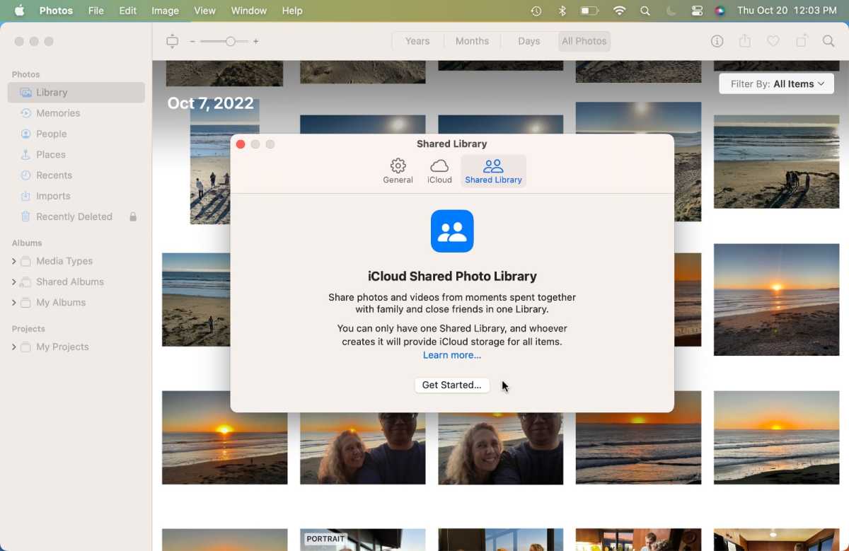 Para configurar la biblioteca de fotos compartida de iCloud en macOS Ventura, vaya a Configuración en la aplicación Fotos.