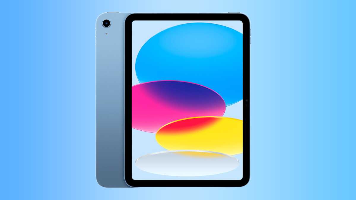 Nuevo iPad 10.9 (décima generación) sobre fondo degradado azul