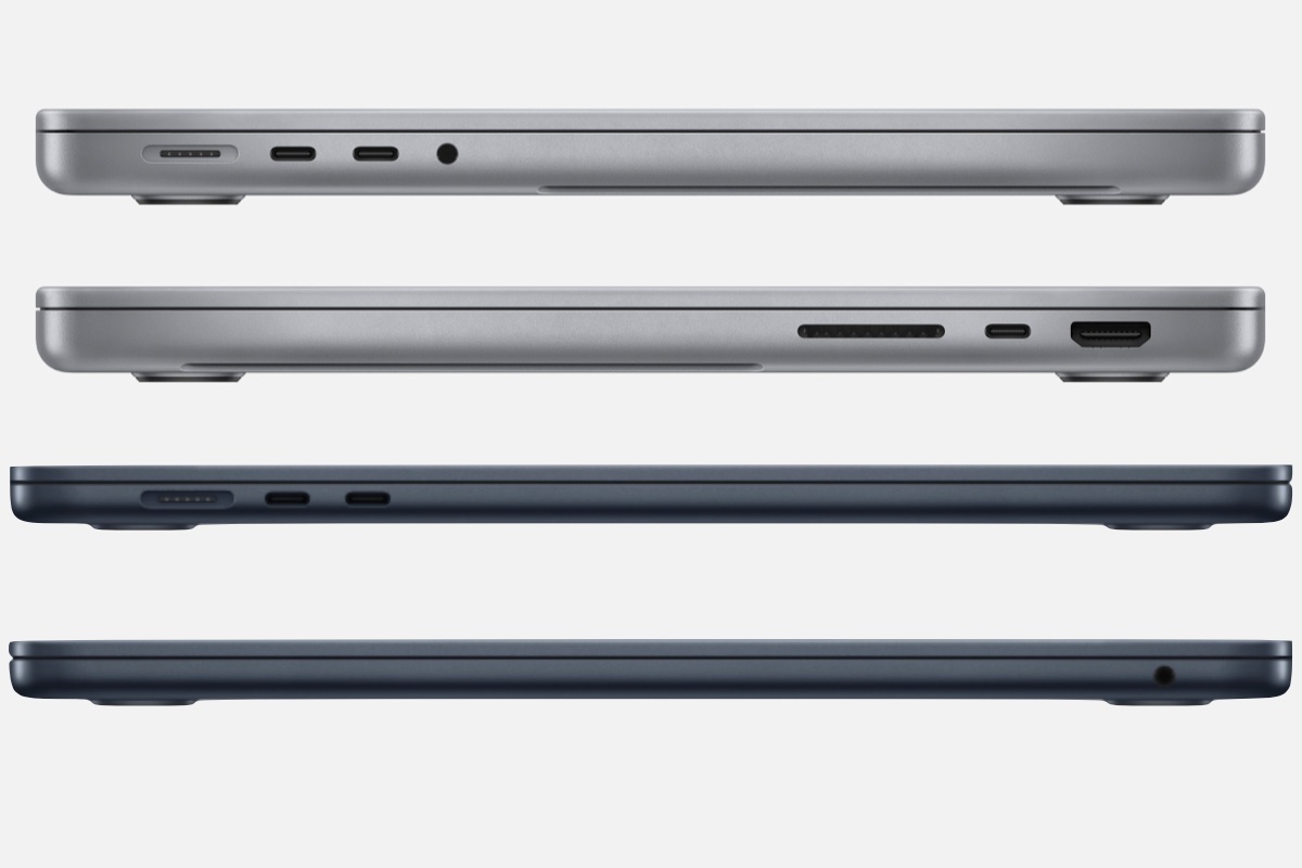 Lateral del MacBook Air de 15 pulgadas y del MacBook Pro de 14 pulgadas