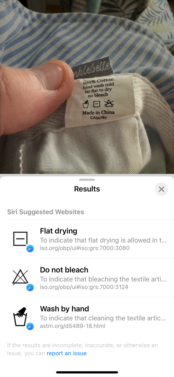 Búsqueda visual de códigos de lavandería en iOS 17